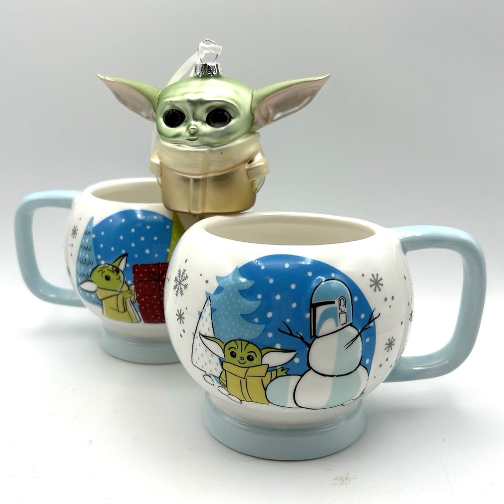 St Nicholas Square Baby Yoda Christmas Lot 2 Mugs 1 Blown Glass Ornament Grogu